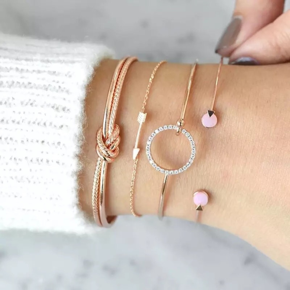 4 bracelets cuffs CZ druzy stone bundle